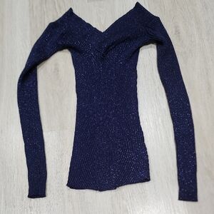 Candie's Navy Sparkle Ribbed Long Sleeve Top